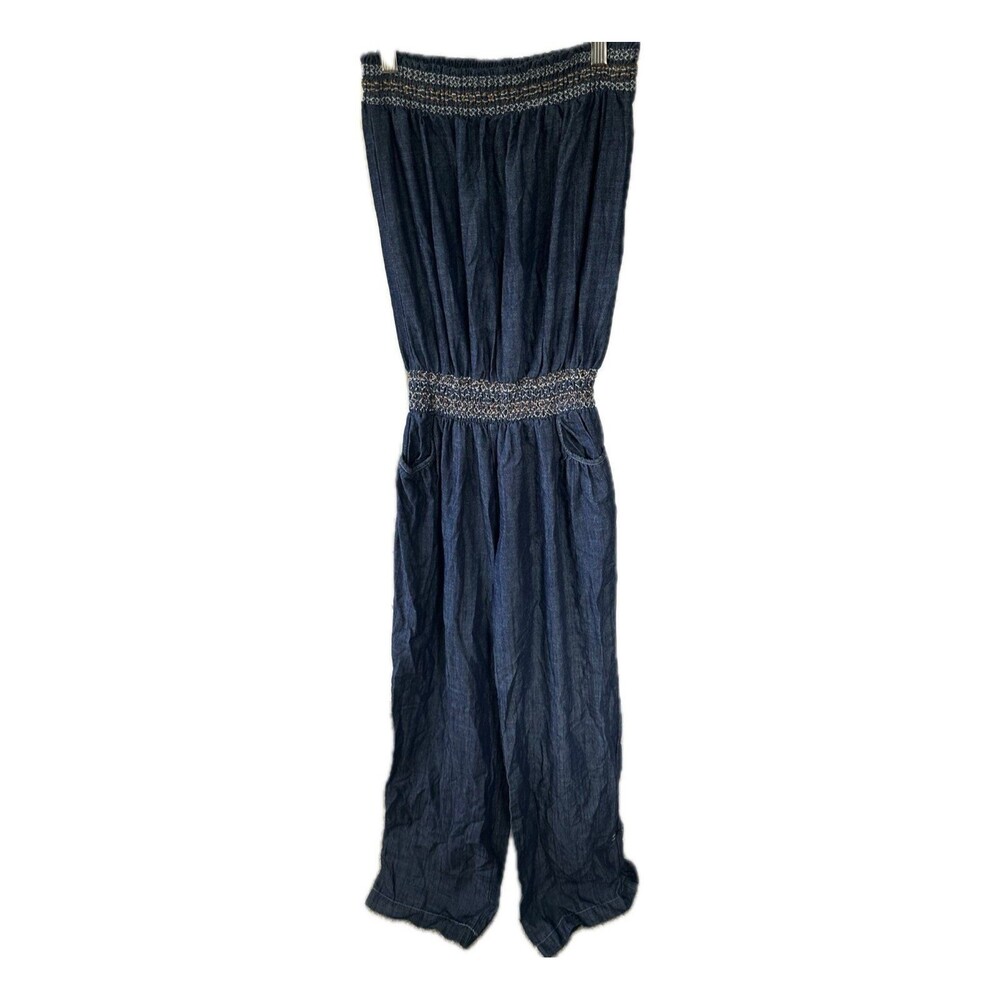 Body Central NWOT 100% Cotton Chambray Smock Strapless Wide Leg Jumpsuit L